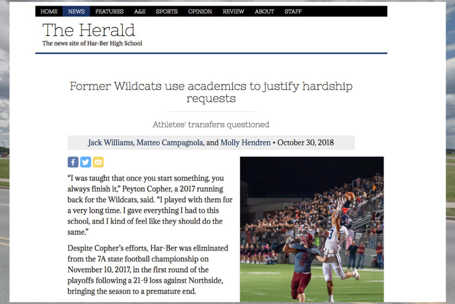 A screenshot of the Har-Ber Herald's investigative story originally published on Oct. 30 at HarBerHerald.com.