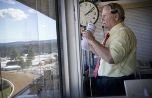 Terry Wallace, on the job at Oaklawn Park.