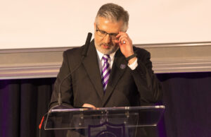 UCA President&nbsp;Houston Davis announces a $20 million matching grant from the Windgate Foundation.