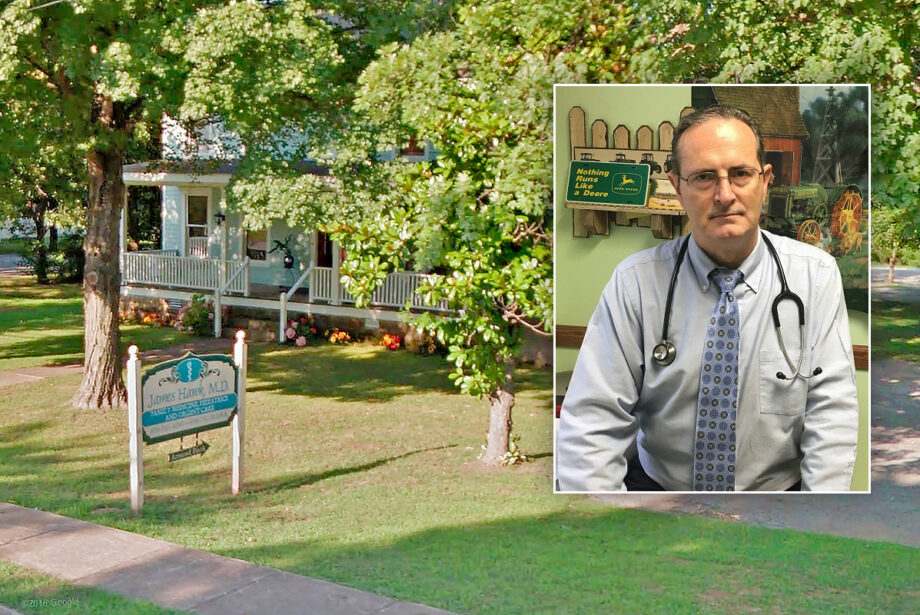 Dr. James M. Hawk’s office at 303 W Newman Avenue in Harrison. Hawk, whose medical license is suspended, is accused of overprescribing pain medication.