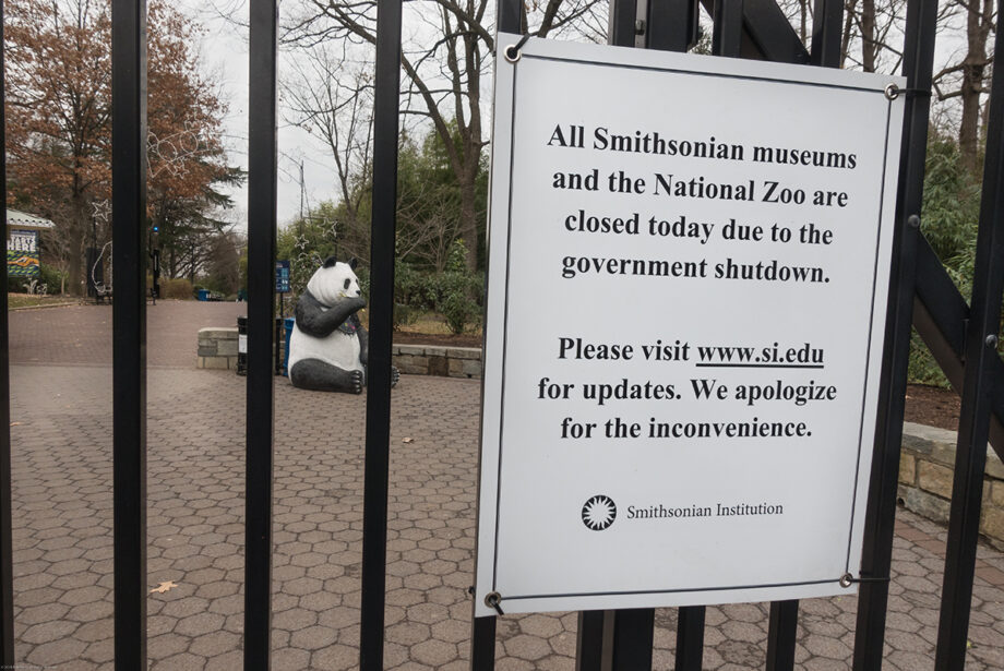 Sign at the National Zoo alerting would-be visitors that the zoo and all Smithsonian Museums are closed because of the government shutdown.