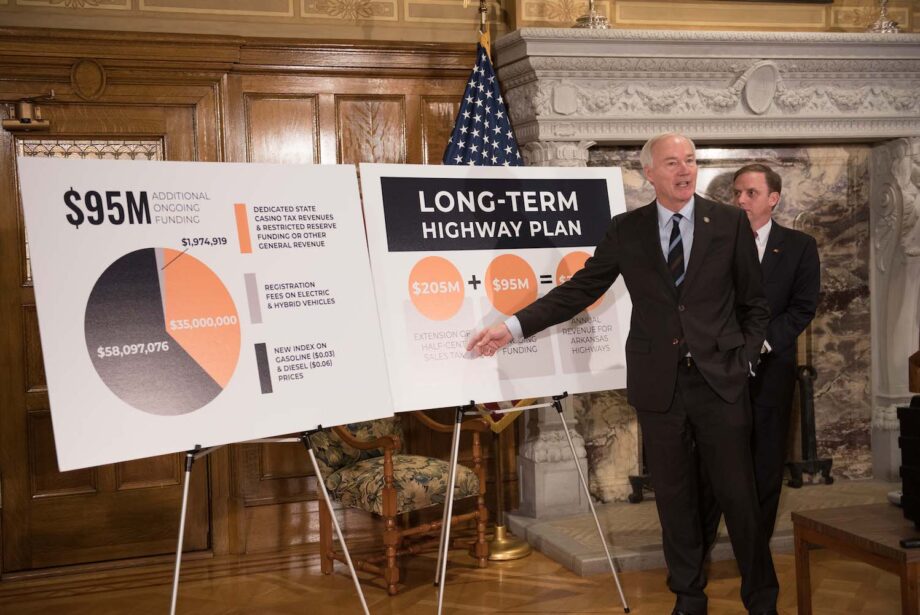 Gov.&nbsp;Asa Hutchinson explains a $300 million highway funding plan that includes the&nbsp;permanent extension of an existing half-cent sales tax for highways.