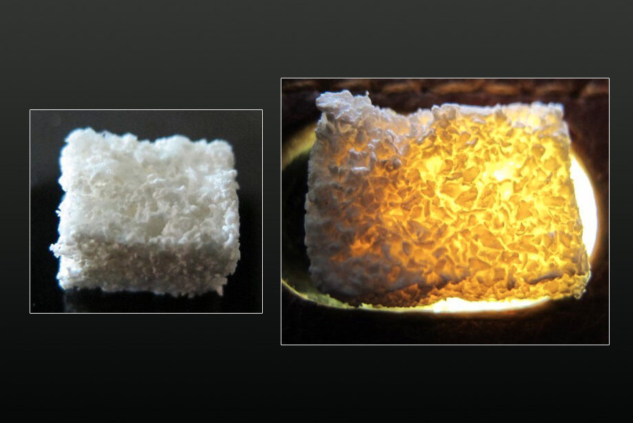 Two examples of bone filler made by NuShores Biosciences and awaiting FDA approval.