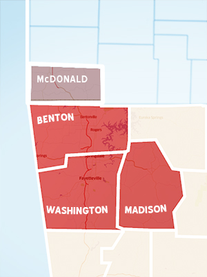 McDonald County, in Missouri's southwest corner, is no longer part of what is now the three-county Fayetteville-Springdale-Rogers Metropolitan Statistical Area in northwest Arkansas.