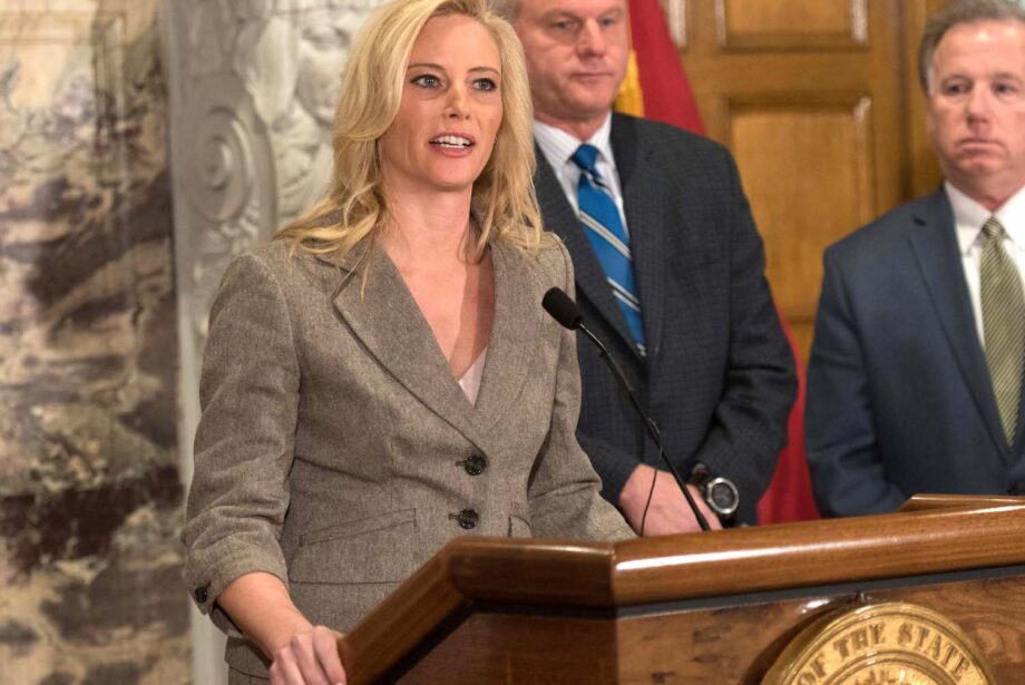 Shannon Newton, president of the Arkansas Trucking Association, speaking during Monday's news conference to unveil a $300 million plan for state highways.