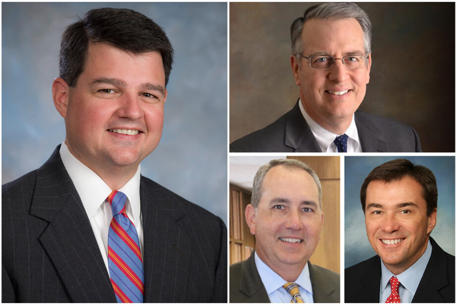 Clockwise from left, BancorpSouth executives Chris Locke of Little Rock, Blair Parnell of Fort Smith, Forrest Spicher of Hot Springs and Tom Nelson of Conway