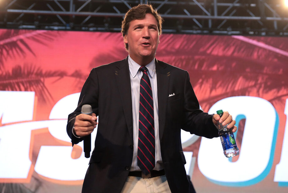 Tucker Carlson speaking with attendees at the 2018 Student Action Summit hosted by Turning Point USA at the Palm Beach County Convention Center in West Palm Beach, Florida.