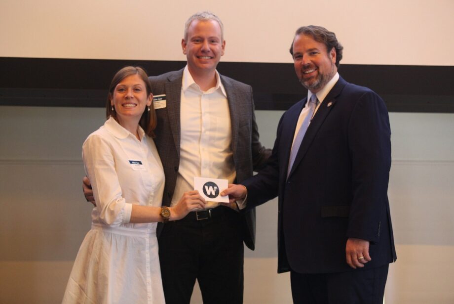 From left, Staley House Founders Misti and Will Staley with DRA Chairman Caldwell.