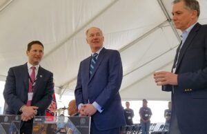 From left: SIG Sauer CEO&nbsp;Ron Cohen, Gov. Asa Hutchinson and U.S. Rep. French Hill, R-Ark.