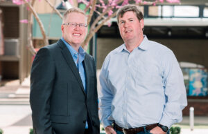 Daniel Hintz, left, of Velocity Group and Paul Esterer of Newmark Moses Tucker Partners think downtown Springdale could see a quicker revival as an Opportunity Zone.