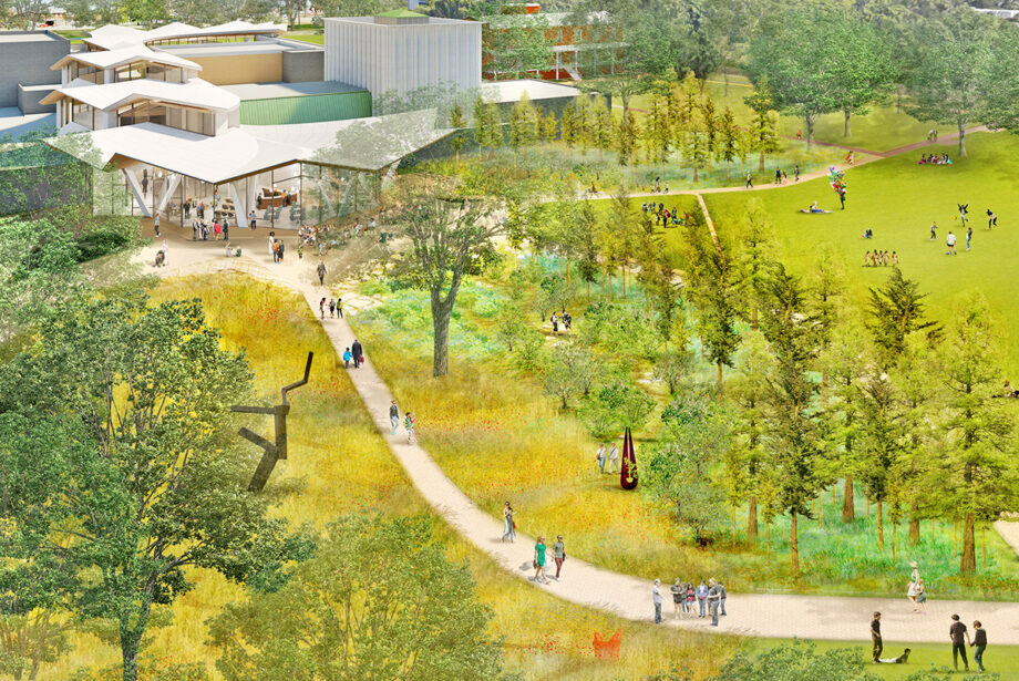 The design for the Arts Center makeover seeks to incorporate the building into MacArthur Park.