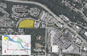 The parcel outlined in yellow was recently purchased by Cantrell Hotels LLC for $700,000.