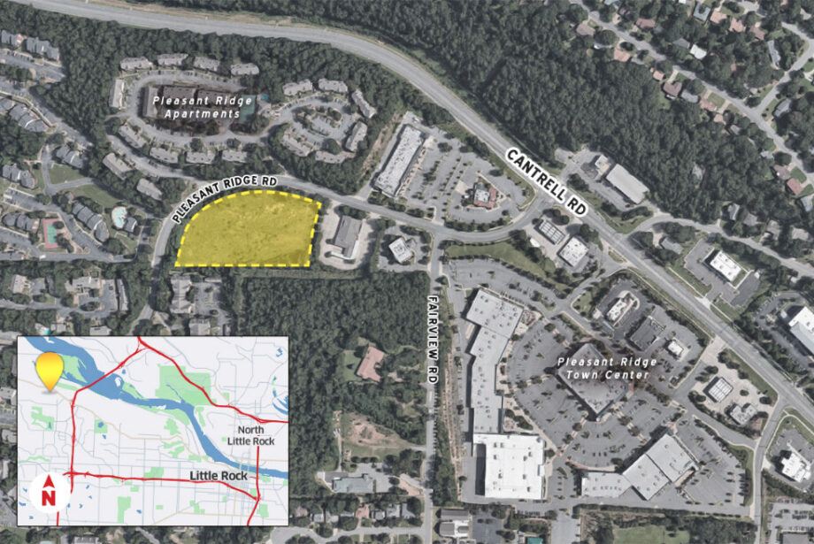 The parcel outlined in yellow was recently purchased by Cantrell Hotels LLC for $700,000.