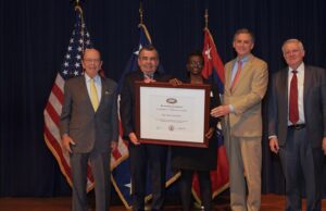 From left, Secretary of Commerce Wilbur Ross; Orlando Pagan, director of business development and Latin America for Safe Foods; Beatrice Maingi, senior manager of Regulatory Affairs for Safe Foods; U.S. Rep. French Hill, R-Arkansas; and Under Secretary of Commerce for International Trade Gilbert Kaplan.