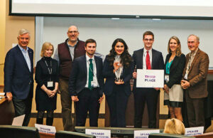 The Vascugenix team poses for a photo after winning third place in the Schulze Entrepreneurship Challenge.