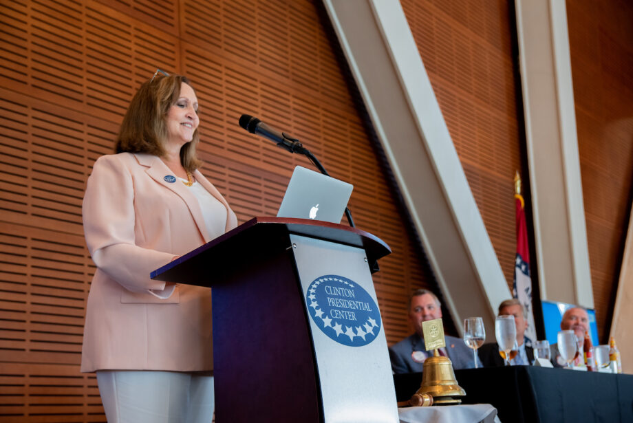 Olivia Farrell accepts the Little Rock Rotary Club&rsquo;s 2019 Business and Professional Leader of the Year award.