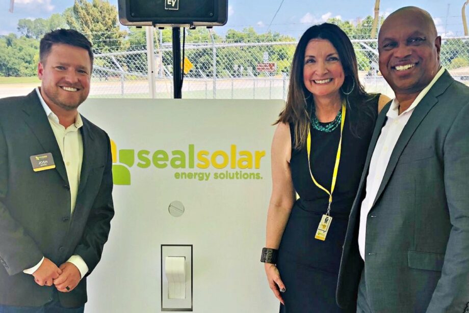 Seal Solar CEO Josh Davenport, COO Heather Nelson and Jefferson County Judge Gerald Robinson at the dedication of the state's first county-owned solar array this month. Seal Solar, based in Little Rock, has installed a solar array for United Arkansas Credit Union in southwest Little Rock, making it Arkansas' first sun-powered financial institution.