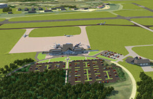 Rendering of the future terminal and upgrades in motion at the Texarkana Regional Airport. The current airport is situated at the top.
