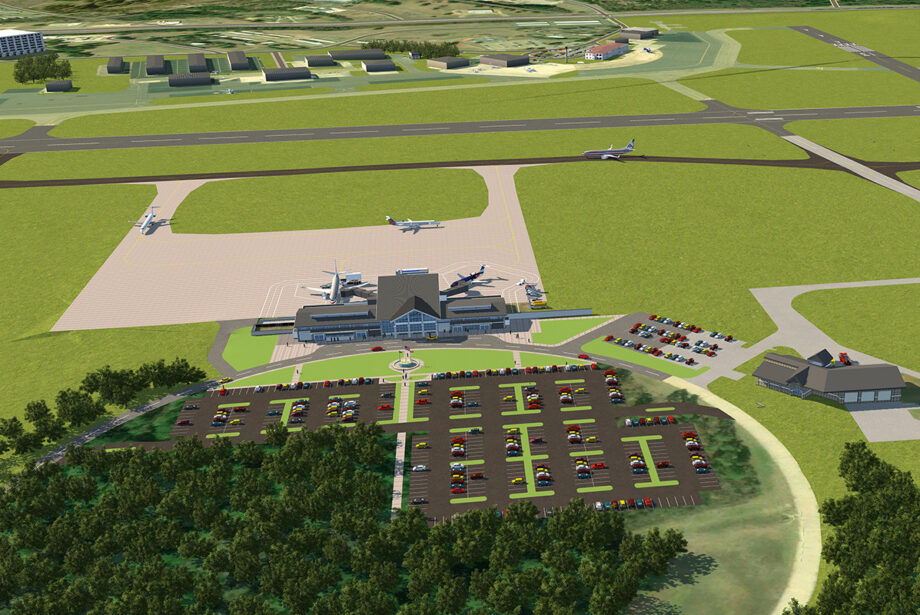 Rendering of the future terminal and upgrades in motion at the Texarkana Regional Airport. The current airport is situated at the top.