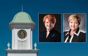 Arkansas Tech University President Robin Bowen, left, removed Lisa Toms from her position as dean of ATU's College of Business.