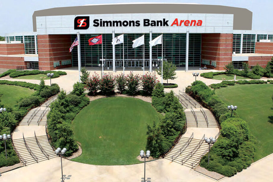 A mockup of the new signage planned for Simmons Bank Arena in North Little Rock.