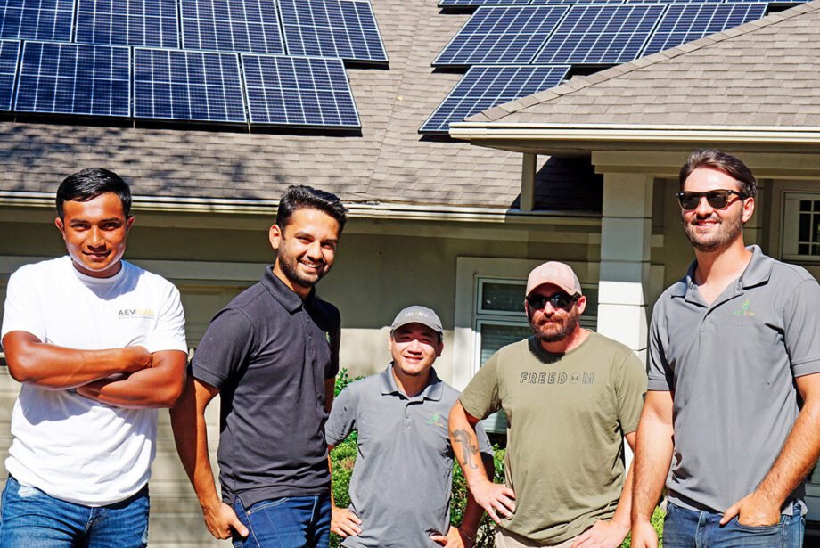 AEV Solar of Little Rock is a new player in the commercial solar market. Left to right are  Jonathan Garcia, Jaimin Vashi, Kevin Mach, Corey Stafford and John Ekdahl. Vashi, Mach and Ekdahl are partners in the firm.