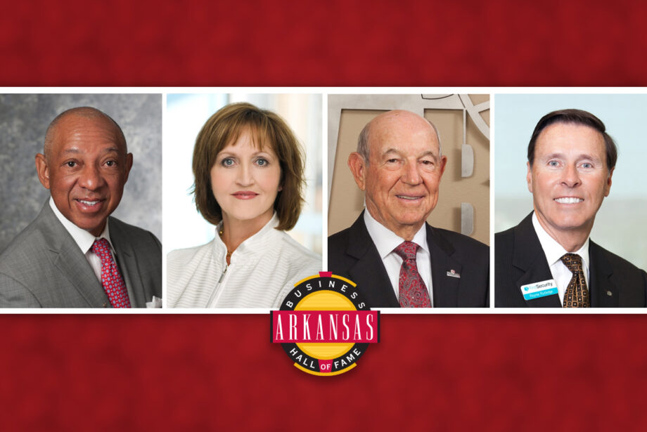 The 2020 inductees into the Arkansas Business Hall of Fame are, from left, Gerald Alley, Olivia Myers Farrell, Charles Nabholz and Reynie Rutledge.