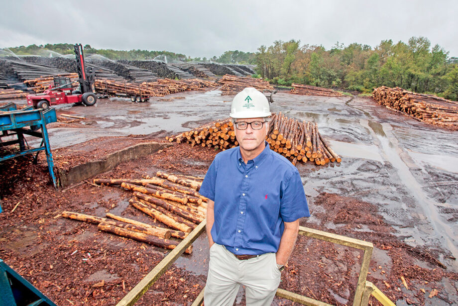 At Anthony Timberlands’  facility in Bearden, logs wait to be cut by a system that optimizes the amount of lumber that can be harvested from each log. Steve Anthony said he’s “conflicted” about the U.S.-China trade war.