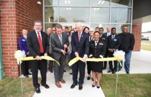 Gov. Asa Hutchinson, along with FDA leadership and other elected officials, cuts the ribbon on the renovated Building 14 at the FDA&rsquo;s National Center for Toxicological Research in Jefferson County.