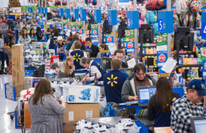 Shoppers enjoying the holiday season at Walmart.