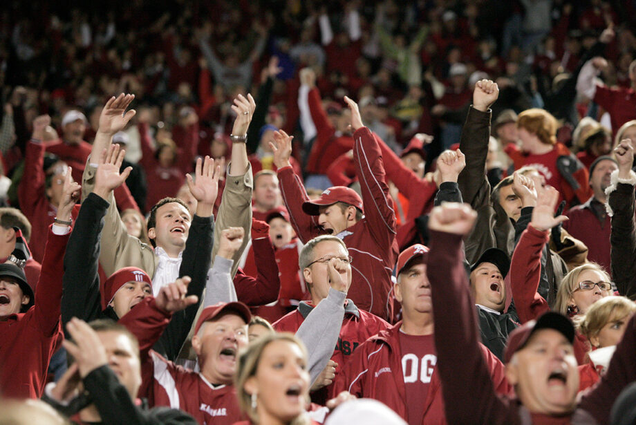 Arkansas Razorbacks fans cheer at a 2008 game against Ole Miss.