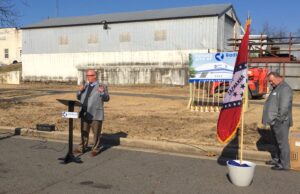 Tony Johnson, CEO of Radius Aerospace, speaks Monday at an event to announce the company's expansion in Hot Springs.