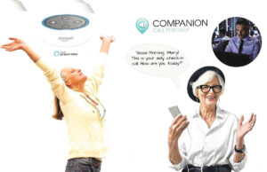 Promotional material touts the accessibility of Visiting Angels' Constant Companion product.