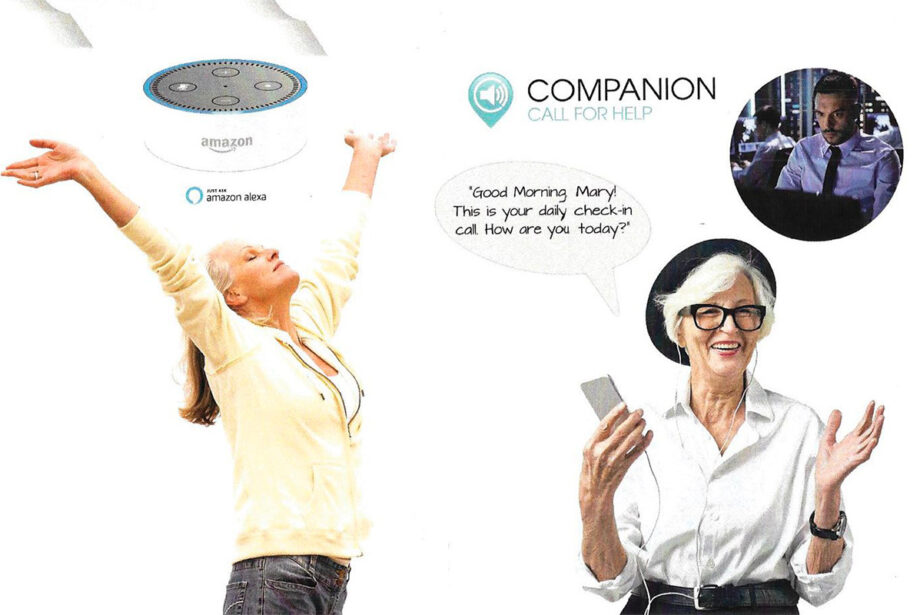 Promotional material touts the accessibility of Visiting Angels' Constant Companion product.