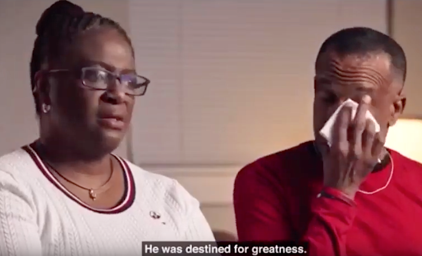 Botham Jean's parents,&nbsp;Allison and Bertrum&nbsp;Jean, in the NFL's advertisement for its "Inspire Change" campaign.