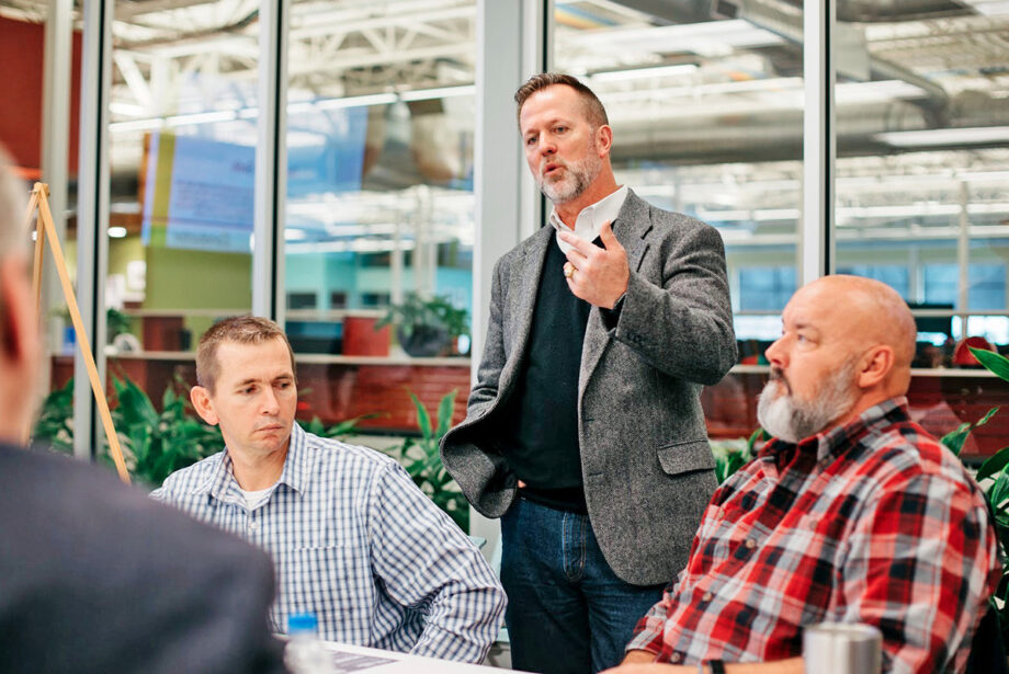 Jeff Amerine of Startup Junkie leads a discussion on strategic growth planning for HFA in Bentonville. His firm launched a new arm today to provide that and similar services.