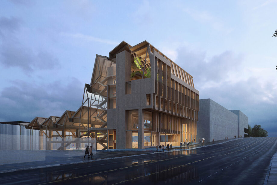 Grafton Architects' conceptual design proposal for the Anthony Timberlands Center for Design and Materials Innovation at the University of Arkansas.