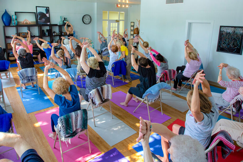 A class at&nbsp;Blue Yoga Nyla, taken before COVID-19 cases were reported in Arkansas. The North Little Rock yoga studio is making adjustments because of virus.