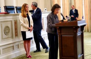From left, state Sen. Missy Irvin, state&nbsp;Rep. Jack Ladyman and&nbsp;Dr. Jennifer Dillaha, the Arkansas Department of Health's medical director for immunizations and outbreak response, spoke Monday at a news conference about the state's response to the global coronavirus iytbreak.&nbsp;