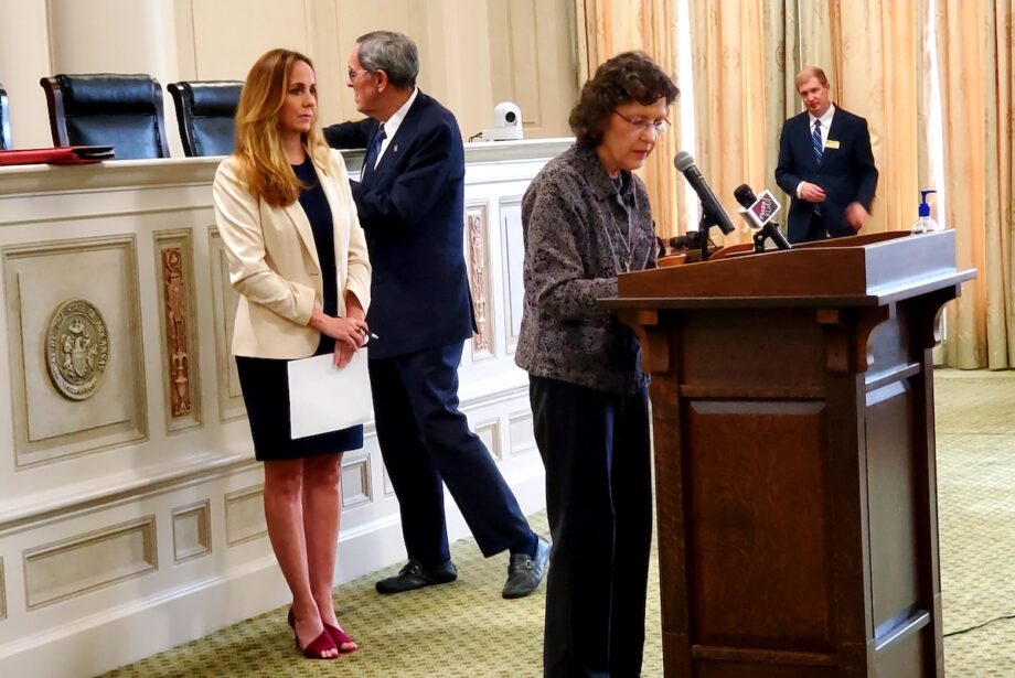 From left, state Sen. Missy Irvin, state&nbsp;Rep. Jack Ladyman and&nbsp;Dr. Jennifer Dillaha, the Arkansas Department of Health's medical director for immunizations and outbreak response, spoke Monday at a news conference about the state's response to the global coronavirus iytbreak.&nbsp;