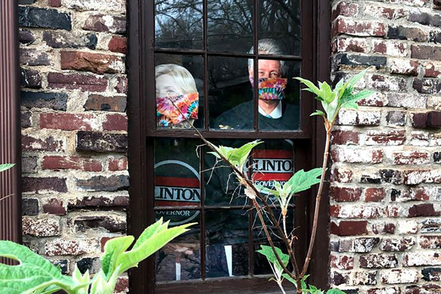 Cardboard Clintons quarantined at the Clinton House Museum in Fayetteville.