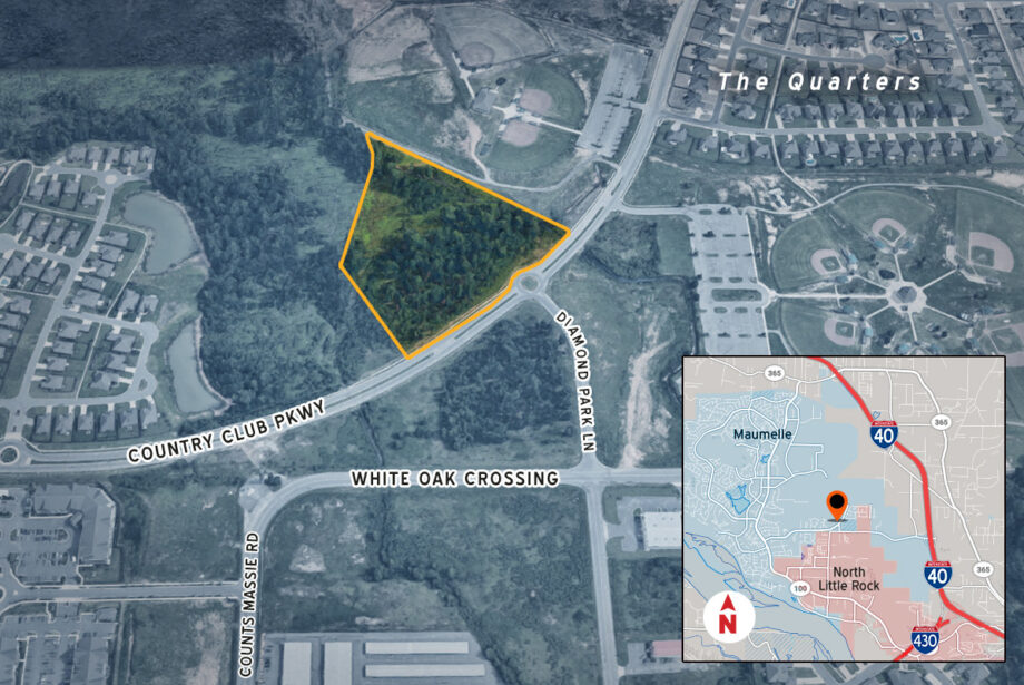 A senior living center is planned for 5.85 acres at the corner of Country Club Parkway and Diamond Park Lane in Maumelle. (Parcel dimensions approximate.)