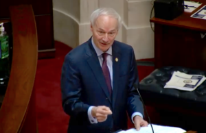 Gov. Asa Hutchinson gives his 2020 State of the State address in the Arkansas Senate.