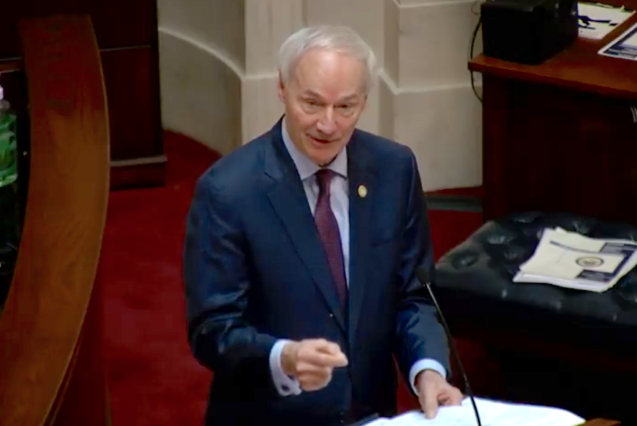 Gov. Asa Hutchinson gives his 2020 State of the State address in the Arkansas Senate.
