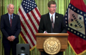 Johnny Key,&nbsp;secretary of the state Department of Education, speaks Monday during Gov. Asa Hutchinson's daily coronavirus update press conference.