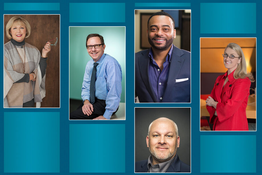 Millie Ward of Stone Ward, Mike Sells of the Sells Agency, Myron Jackson of The Design Group, Darin Gray of CJRW and Sharon Tallach Vogelpohl of Mangan Holcomb Partners/Team SI.