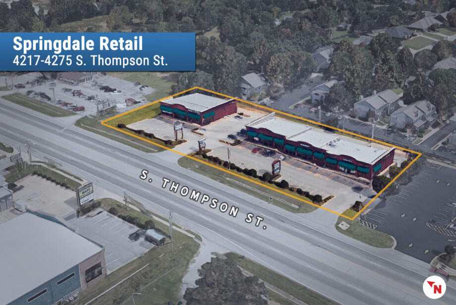 A 16,000-SF retail center on South Thompson Street in Springdale. (Parcel lines are approximate.)
