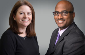 Elizabeth Smiley Glasbrenner and Quinn Grovey, board members of Encore Bank in Little Rock.