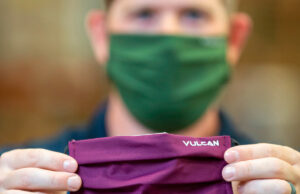 Dusty Thornton, vice president of marketing and sales at Tanners Team Sports in Hot Springs, touted his team’s flexibility in shifting production from sports accessories to  face masks.