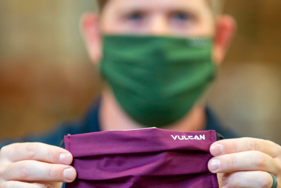 Dusty Thornton, vice president of marketing and sales at Tanners Team Sports in Hot Springs, touted his team’s flexibility in shifting production from sports accessories to  face masks.